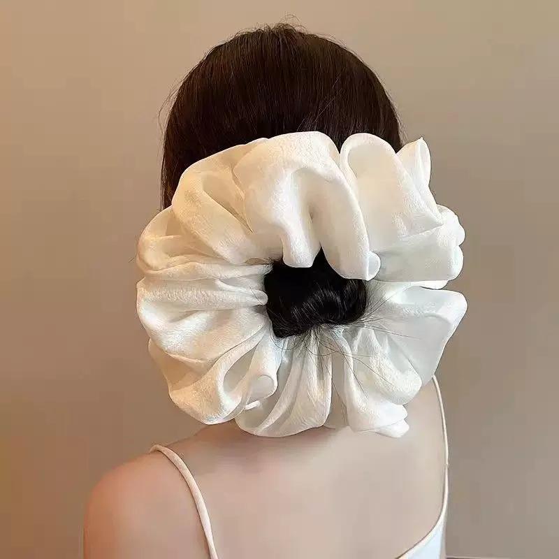 French Retro Oversized Super Fairy Simulation Silk Pleated Satin Plain Large Intestine Hair Band High-End Light Luxury Niche Headband