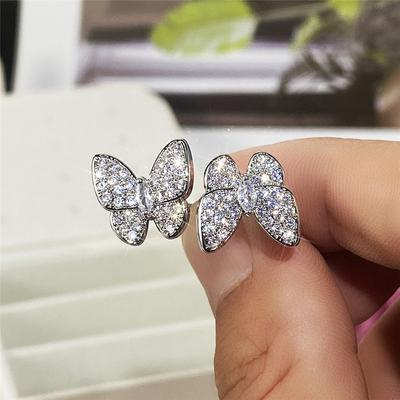 Nuovi Anelli Creativi con Apertura a Doppia Farfalla per Donna Pieni di Zirconi Cubici Lucenti Pavé Anelli Romantici da Ragazza per Festa Gioielli alla Moda