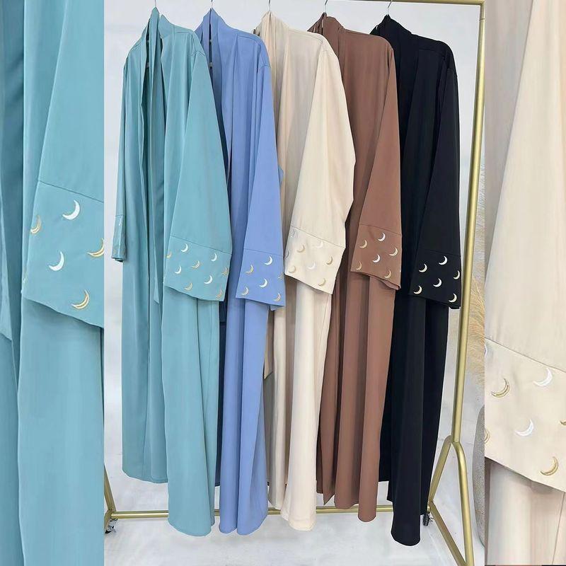 

New Middle East Dubai Moon Embroidery Cardigan Elegant Robe Dress Moon Embroidered Dress Apricot color XL