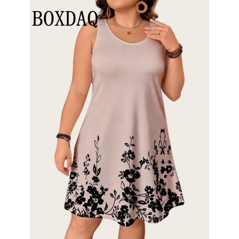 2026 Summer New Women's Sleeveless Dresses Loose Plus Size Dresses Beach Vacation Casual Tank Floral Print Women A-Line Dresses