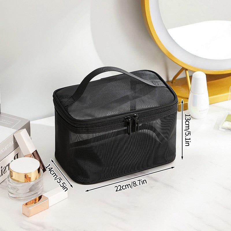 Women Mesh Cosmetic Bag Travel Zipper Toiletry Bags Black Makeup Organizer Female Lipstick Storage Pouch Toiletry Beauty Case