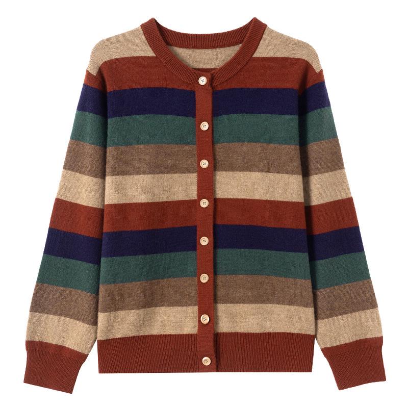 Women's Striped Autumn Knit Cardigan 2025: Fashionable, Loose-Fit, Slimming, Age-Defying Sweater Coat