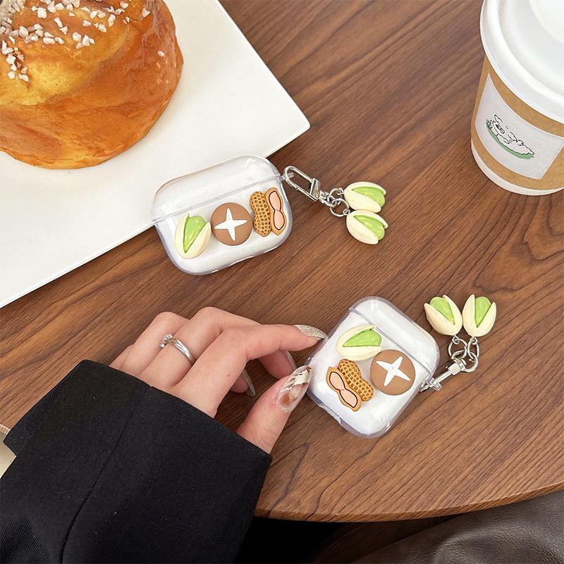Stereo Peanut Transparent Apple Bluetooth Headset Cover For Airpods4 Pistachio Pendant Airpods Pro Soft