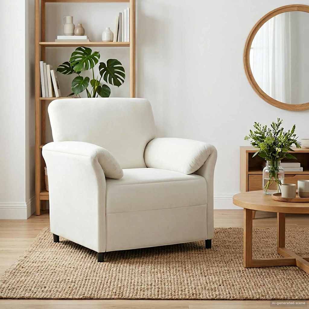 1 Seater Sofa Cream 88 x 83 x 95 cm Velvet