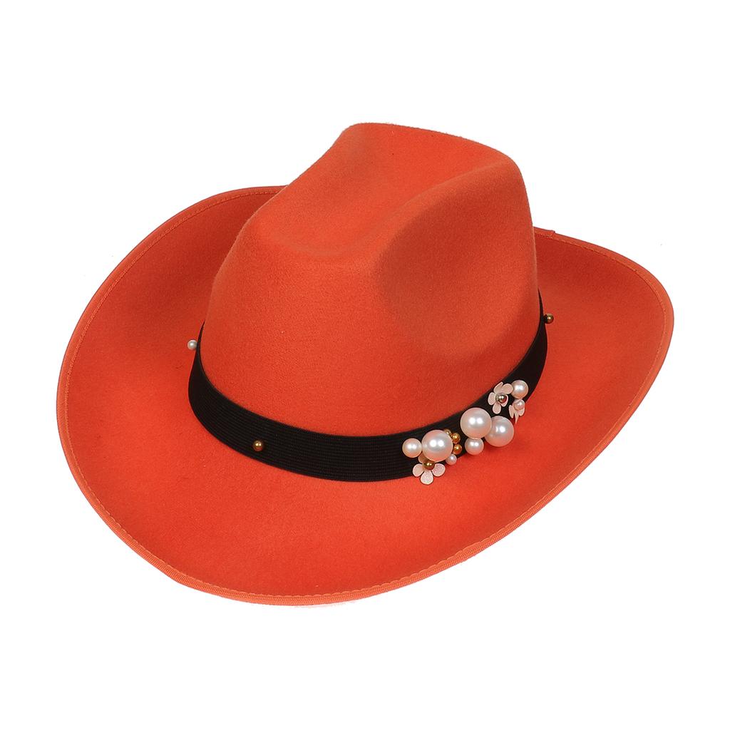 Unisex Western Cowboy Hat Wide Brim Roll‑Up Brim Double‑Top Felt Fedora Hat,10 Colors,Multiple Optional Detachable Hat Bands