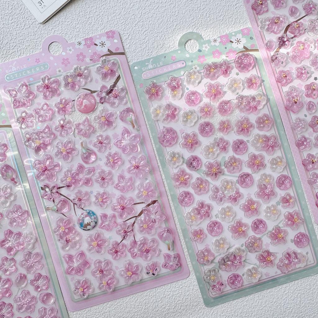 Romantic Sakura Petal Cherry Blossom 3D Relief Stickers Scrapbooking Diy Journaling Stationery Diary Decor School Cute Stickers