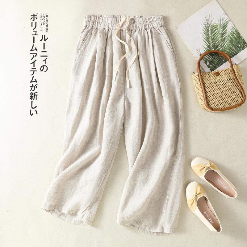 

Real Shot Summer New Literary and Retro Cotton and Linen Wide-leg Radish Pants Loose Casual Nine-point Pants Women s Clothing 2XL абрикосовый