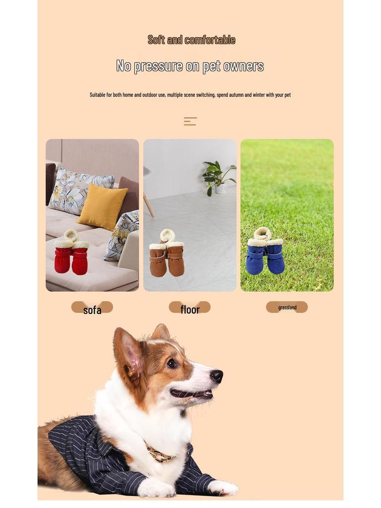 Fleece-Lined Pet Snow Boots: Soft-Soled, Non-Slip, Warm Slippers for Dogs
