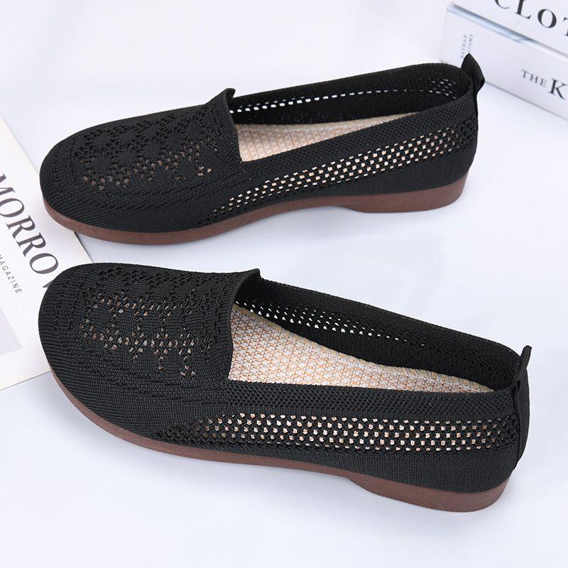 Fashion Soft Bottom Women's Shoes Mesh Breathable Hollow Out Flats Slip-on Soft Summer Outdoor Flat Shoes