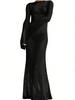 Women's Crochet Long Sleeve Backless Mesh Knit Swimsuit Cover Up Beach Maxi Dress
