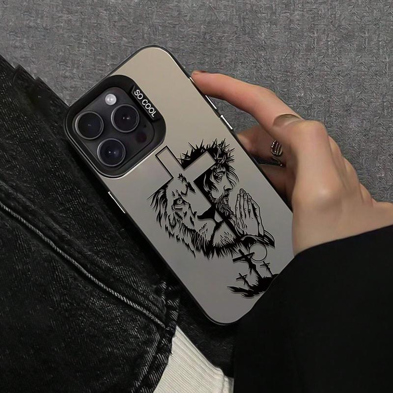 Creative Cross Lion Pattern Phone Case Suitable for iPhone 17 16 15 14 13 12 11 Pro/Max/Plus Anti Drop and Shockproof Back Cover