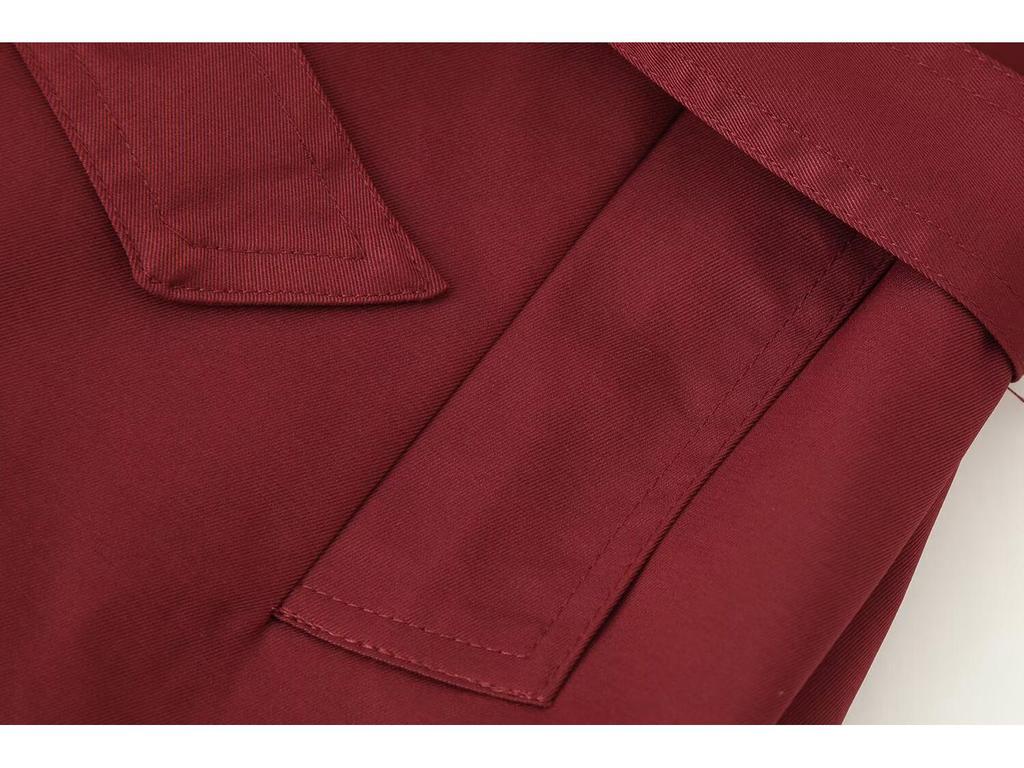 Europäischer und Amerikanischer Damen Doppelreiher Trenchcoat mit Bindegürtel Lässige Kurze Jacke