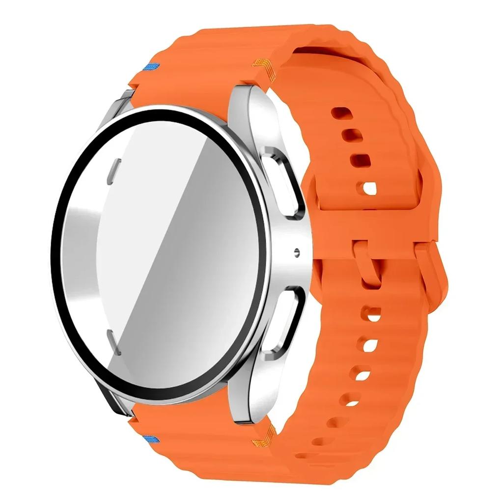 Boîtier+Bracelet pour Samsung Galaxy Watch 7 6 5 4 40mm 44mm Bracelet en Silicone Film Protecteur d'Écran en Verre Trempé Housse Bumper