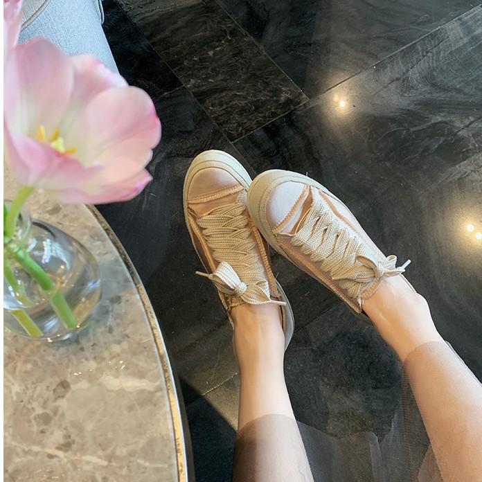 Sheepskin Version Spanish Niche Silk Satin Leather Shoes Versatile Little White Shoes Women's Flat Casual Sports Shoes