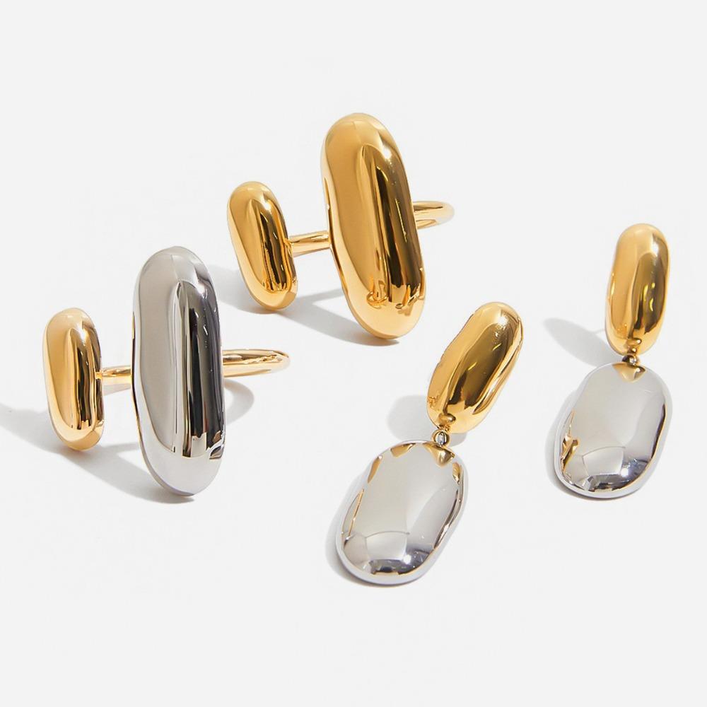 Korea Personality Geometric Ellipse Gold Color Matching Stainless Steel Dangle Earrings for Women Rings Jewelry Does Not Fade