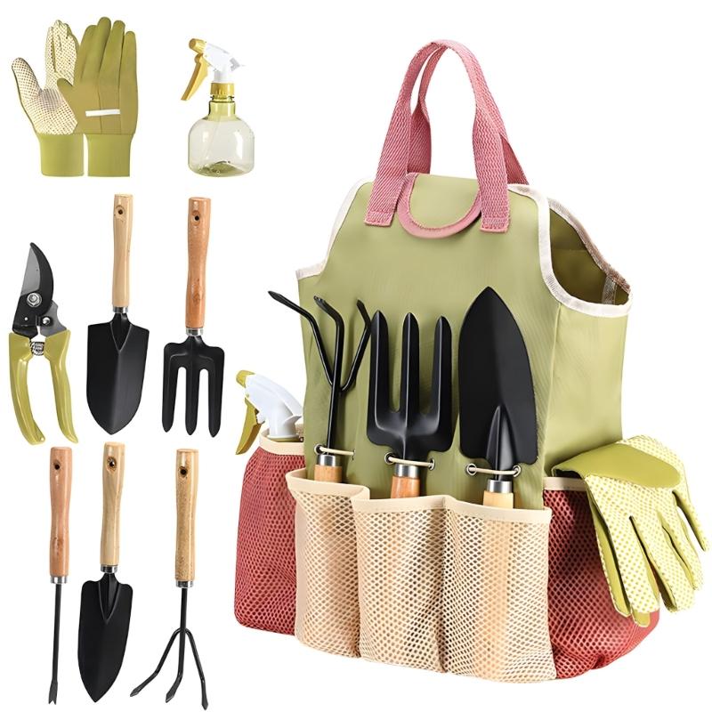 Complete 9 In 1 Garden Kit With Ergonomic Handles And Waterproof Fabric Pouch