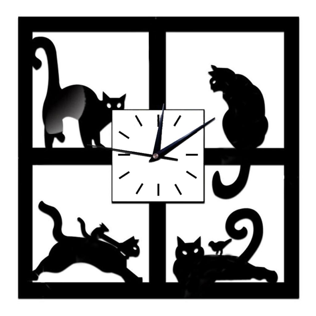 PIENSE Wall Clock, Wall Clock, Hanging Clock, Cat, Scandinavian, Antique, Interior, Analog (Cat A)