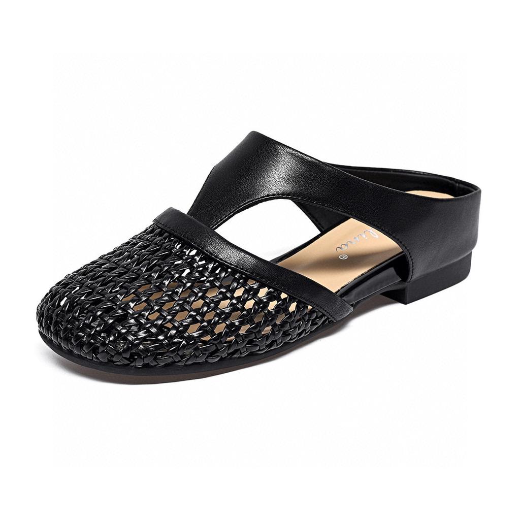 Baotou slippers women's outer wear summer new hollow woven sandals pastoral flat-bottomed holiday slippers
