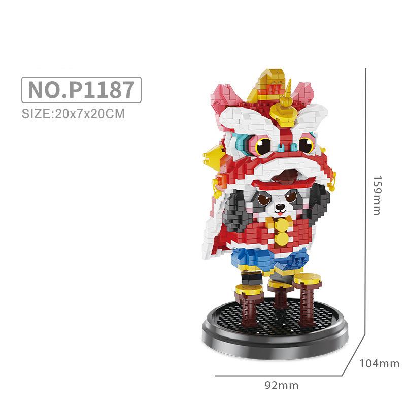 Idea Cartoon Animal Figures Chinese Culture Art Nanobrick China Dragon Lion Dance Micro Block Panda Building Brick Toy For Gift