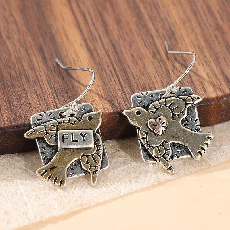 Kreativní Vintage Ručně Vyřezávané Ptačí Čtvercové Visací Náušnice pro Ženy  Nádherný Festivalový Dovolenkový Přívěsek Šperkový Doplněk