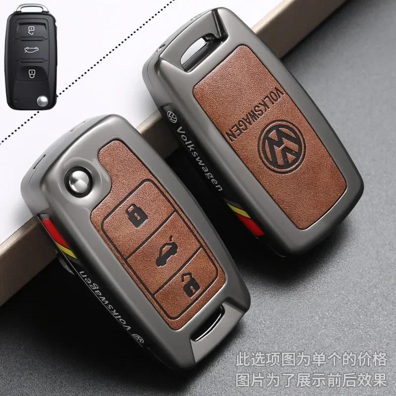 

2025 Hot Leather Alloy Car Remote Key Case Cover for Volkswagen Polo Golf Passat Tiguan Beetle Caddy T5 Up Skoda Octavia Seat Le
