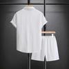 2026 European and American Summer Jacquard Solid Color Suit Short-sleeved Men's Vacation Casual Style Shirt and Shorts Two-piece Set