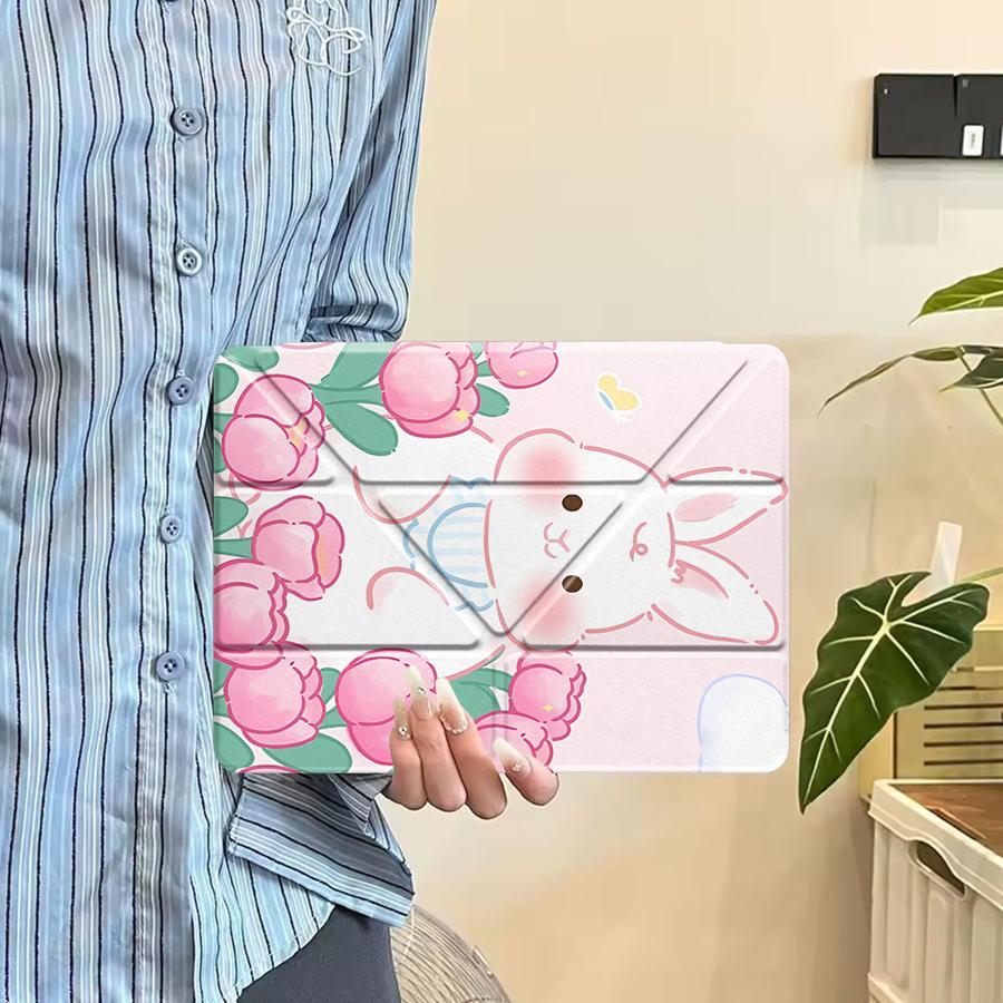Pink Rabbit Holder Cover Tablet Case For iPad Pro 2025 Pro 11th 10th 9th 8th 7th 12.9inch Mini 6 7 Air 4 5 M3 M2 1 2 M4 11inch