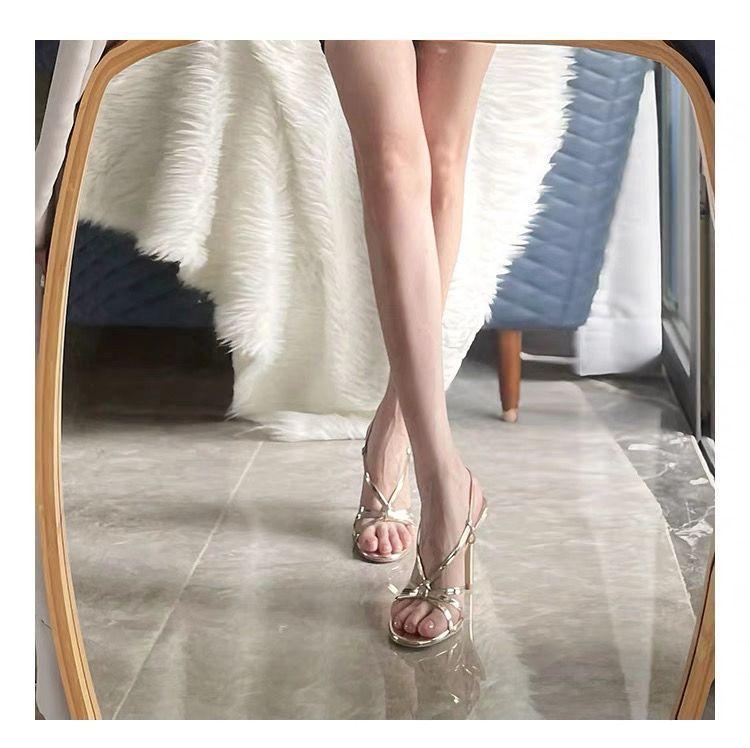 Fashion Gold Sandals 2025 Women's Buckle Strap High Heels Large Size Clear Shoes Open Toe Stiletto New High-heeled Big Girls Peep Pumps