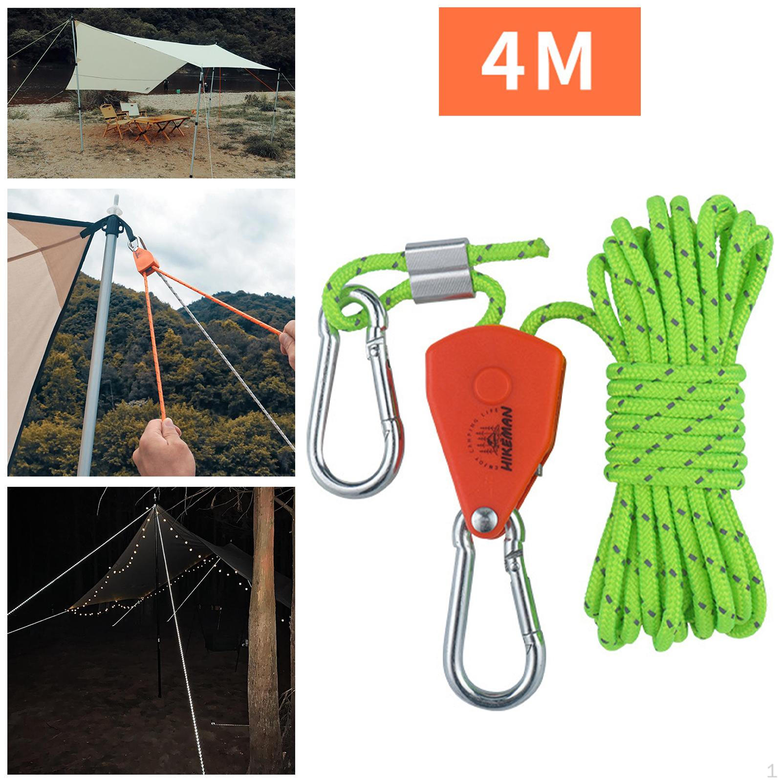 

Pulley Rchet Rope Hanger, Light Reinforced Metal Gears Non Slip Tent Wind for Camping Hiking 4mm 4m Light Green