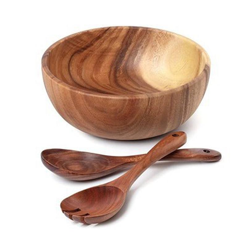 Drewniany Zestaw Sztućców Duża Łyżka Widelec Styl Japoński Długi Uchwyt Do Serwowania Łopatka do Sałatek Zastawa Stołowa Przybór Kuchenny Zestaw Zastawy Stołowej