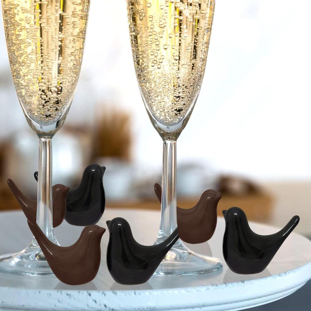 Creative Brown and Black Glossy Ceramic Birds Figurines Home Decorations Accessories Party (Pack of 6, Black & Brown)