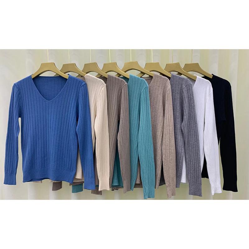 

Осенний новый тонкий повседневный свитер-пуловер женский с длинным рукавом и V-образным вырезом вязаный свитер для женщин зимний облегающий женский трикотажный топ 24744 One Size