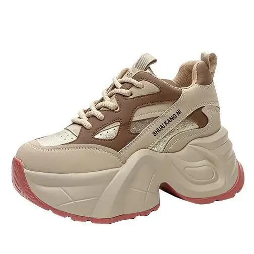 

8,5 см натуральная кожа сапоги весна вулканизированные женские мокасины весна осень платформа клин лоферы модные массивные кроссовки 40 хаки