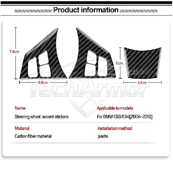 Carbon Fiber For BMW M6 E63 E64 2004-2010 Car Steering Wheel Trim Button Panel Frame Decoration Sticker Set Interior Accessories.