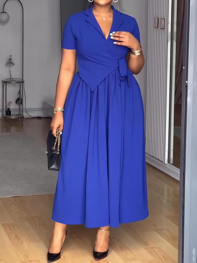 Women's Casual Elegant Slim A-line Dress - Short-Sleeved, Lapel Design