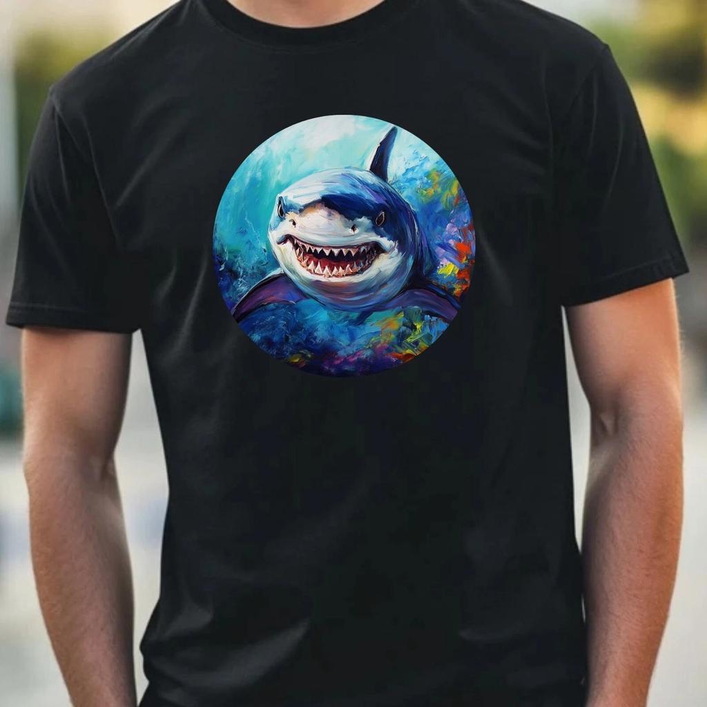 T-Shirt Herren Haifisch Portrait Motiv Baumwolle Größe XS bis 5XL