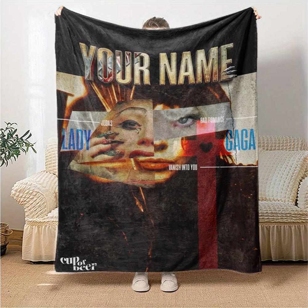 Name Custom Gaga Poster Print Flannel Blanket High Quality Warm Comfortable Cover for All Seasons Perfect for Gifts Home Decor