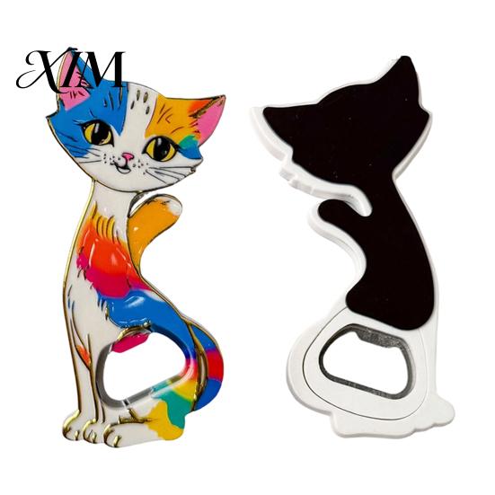 Refrigerator Decoration Magnet Cat Bottle Opener Fridge Magnet, Vintage Cartoon Kitten Decorative Acrylic Magnetic Opening Tool for Home Bars