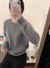 Women's Color Block Pure Wool Pullover: Soft, Sticky, Loose Knit Round Neck Sweater In Gray Niche Style.