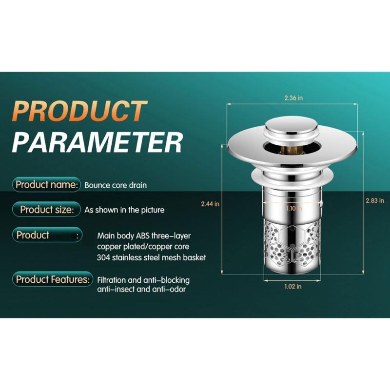 Kitchen Sink Drain Basket Anticlogging Drain Stoppers Bounce Cores Sink Strainer Wash Basins Drain Filter Easy to Use