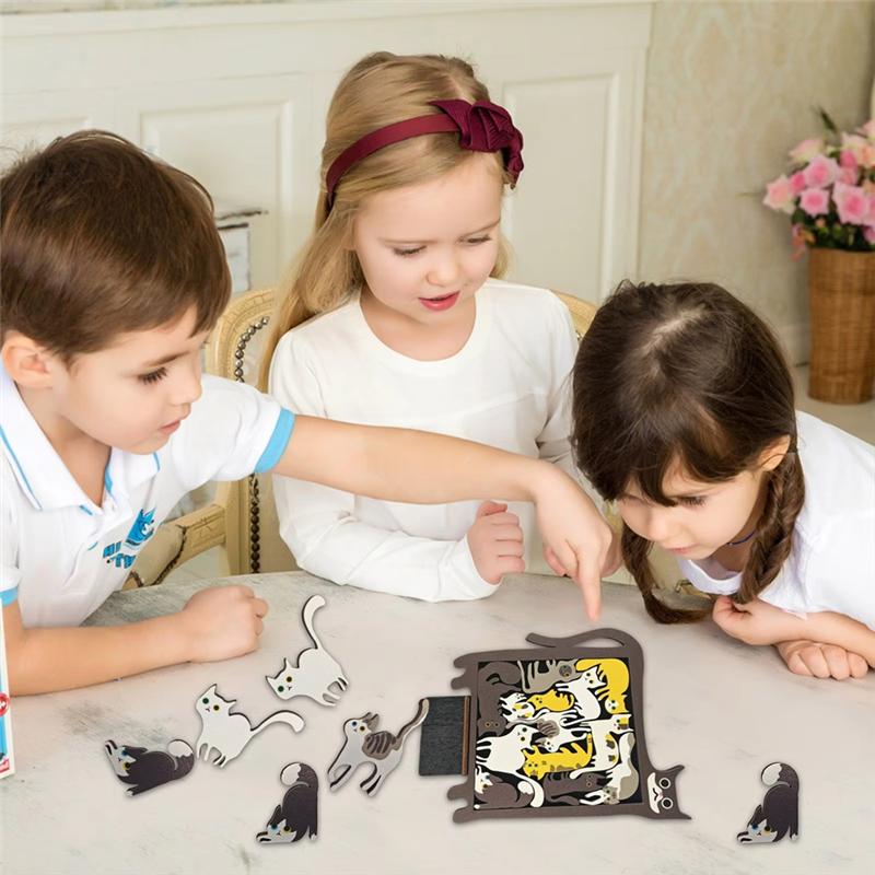 Good-Pocket Travel Games For Car Road Airplane Activities Birthday Games Creative Wooden Cat Puzzle Game
