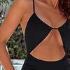 Traje de baño de una pieza para mujer, monokini de cintura alta, hueco, de color sólido, de secado rápido, tejido elástico, ropa de playa con almohadilla para el pecho.