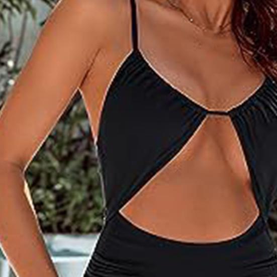 Einteiliger Badeanzug für Damen, Sling, hohe Taille, hohl, Monokini, einfarbig, schnelltrocknend, elastischer Stoff, Strandmode mit Brustpolster