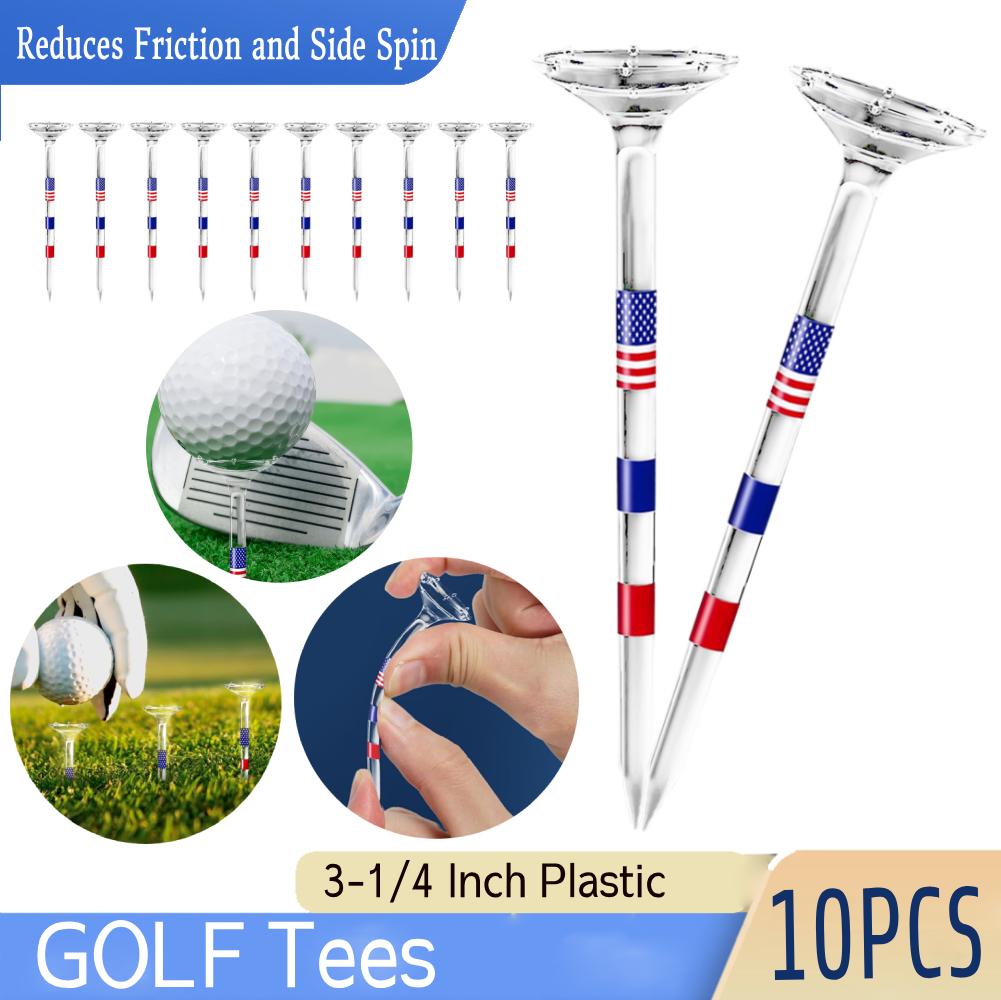 10PCS Golf Tees Reduces Friction and Side Spin 3-1/4 Inch Plastic Golf Tees USA American Flag Golf Plastic Tees Gifts for Men