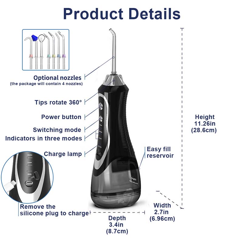 Smart Electrical Dental Water Flosser Cordless IPX7 Waterproof for Dental Health and Teeth Whitening