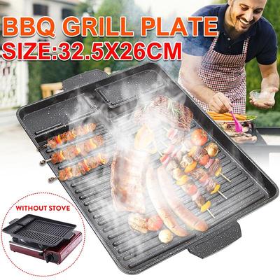 Non-Stick Party Picnic Terrace Beach Charcoal Grill Plate Butane Gas Stove Cooker Barbecue Tray Black Korean Portable BBQ Grill Pan