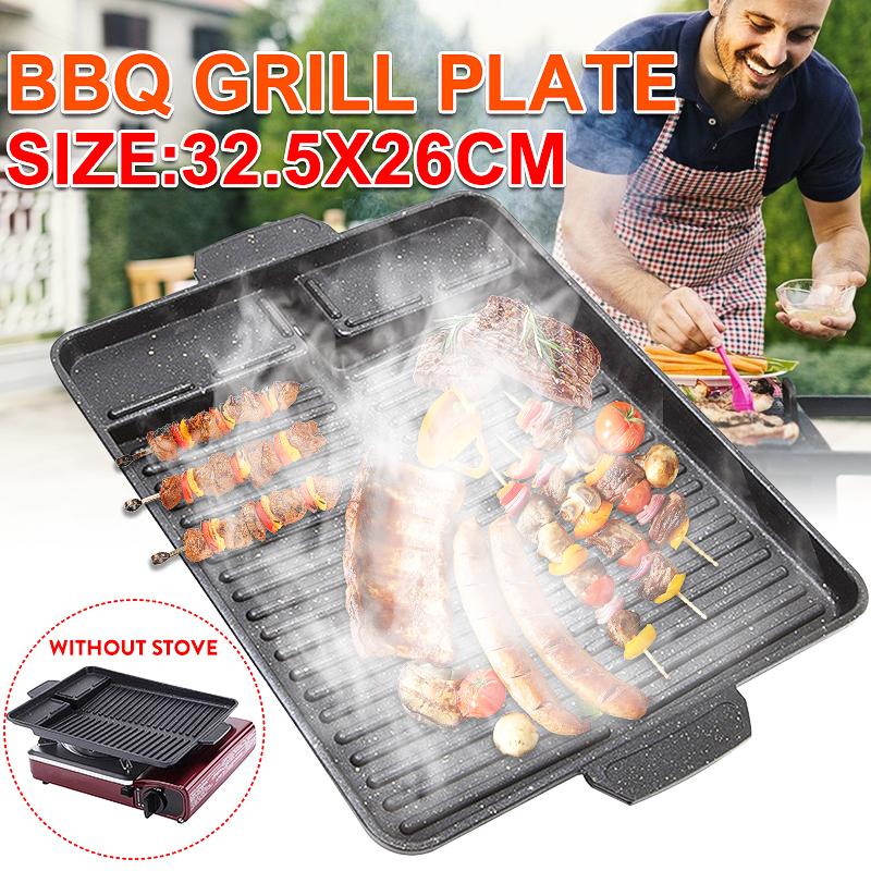 Non-Stick Party Picnic Terrace Beach Charcoal Grill Plate Butane Gas Stove Cooker Barbecue Tray Black Korean Portable BBQ Grill Pan