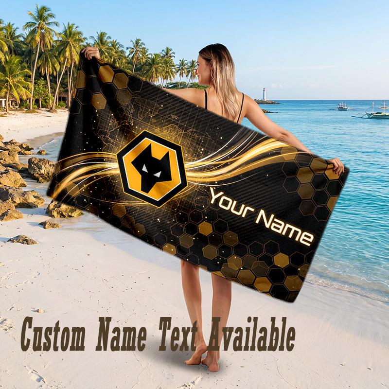 Wolverhampton Wanderers Football Design Beach Towel Custom Text Large Towel for Beach Vacation