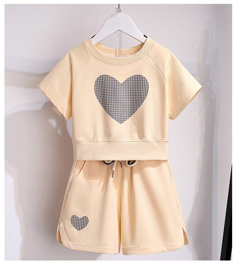 Girls' Set Summer New Casual Girls' Sports Wide Leg Shorts Two-piece Set Thin