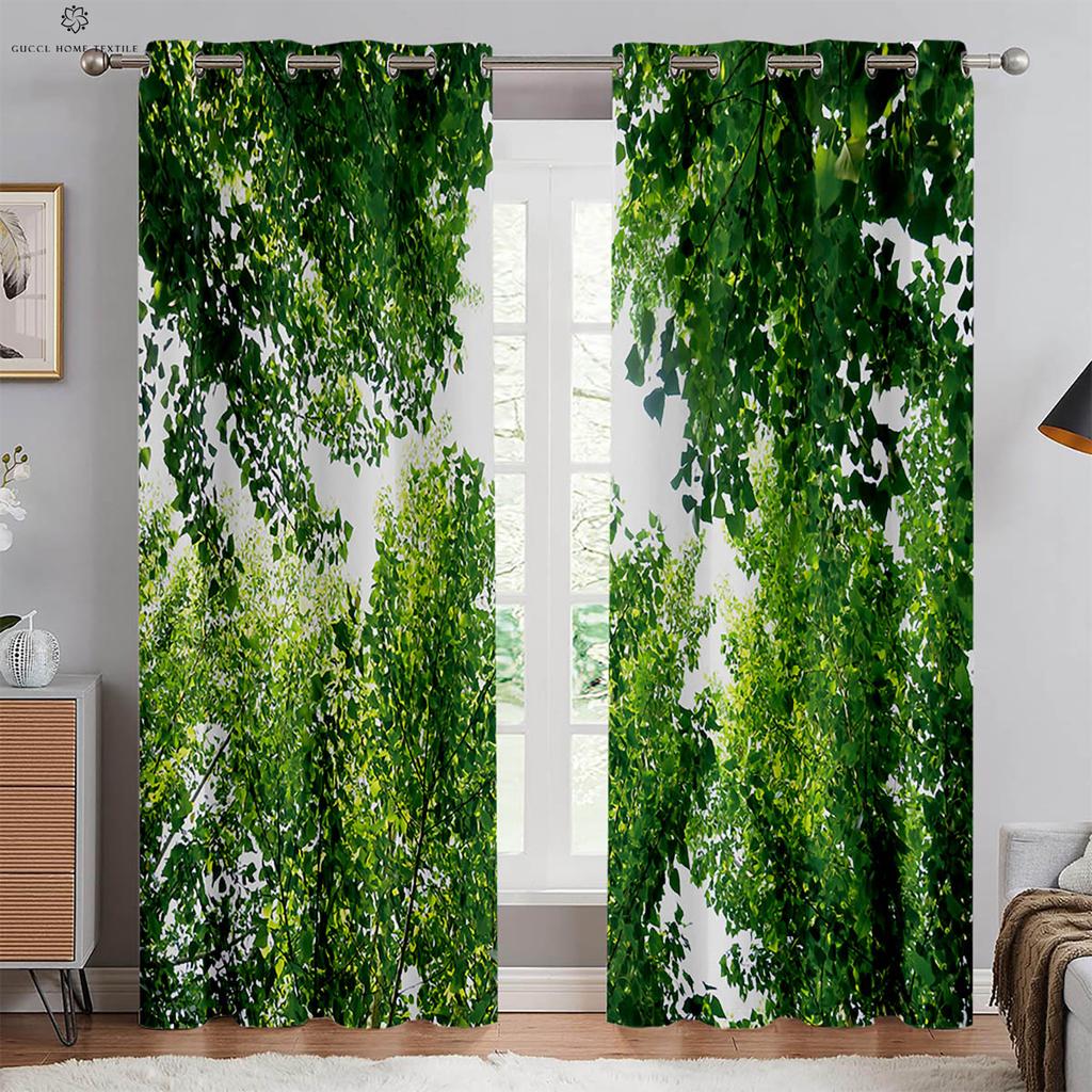 2pcs Forest Scenery 3D Stereo Printing Curtain Grommets 100% Polyester Bedroom Living Room Kitchen Window Decorative Curtains